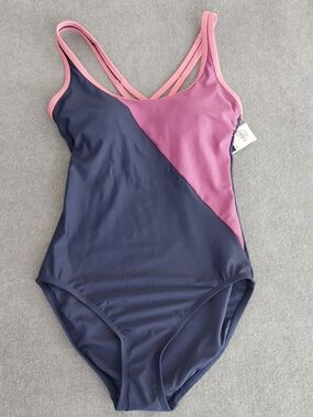 NWT All In Motion Women’s Colorblock One Piece Swimsuit Navy Pink Small